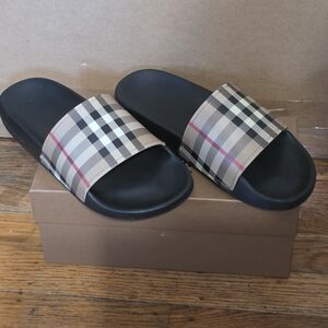 Burberry Checkered Slide Sandals with Black Soles